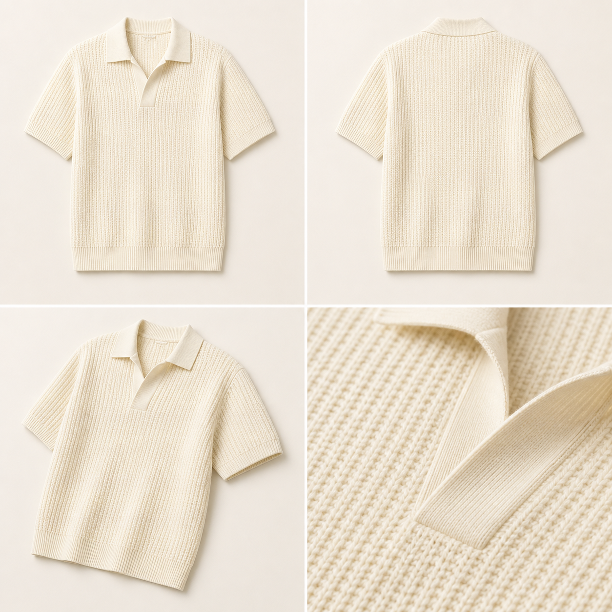 Compact Knit Polo in Ecru, front view