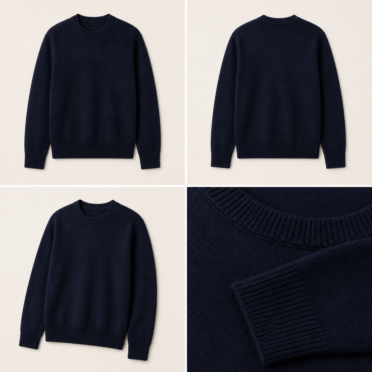 Loom Merino Crew in Navy, front view