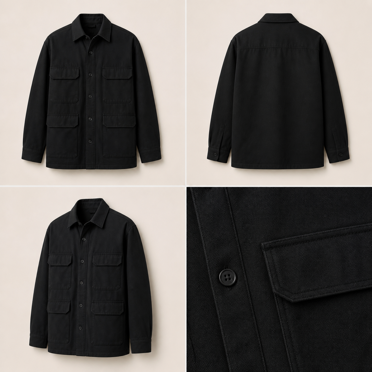 Meridian Oxford Overshirt in Black, front view